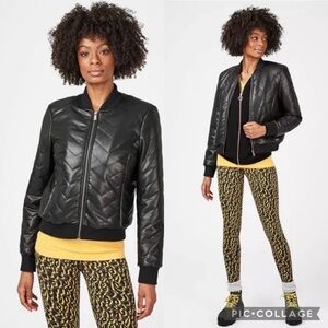 NWT Black Sweaty Betty Falcon Faux Leather Quilted Bomber Jacket  | Size M
